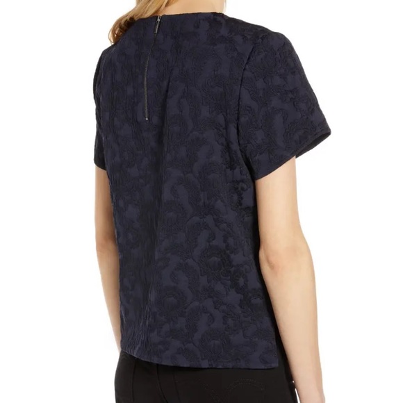 Halogen Navy Jacquard short sleeve Top - Picture 2 of 11